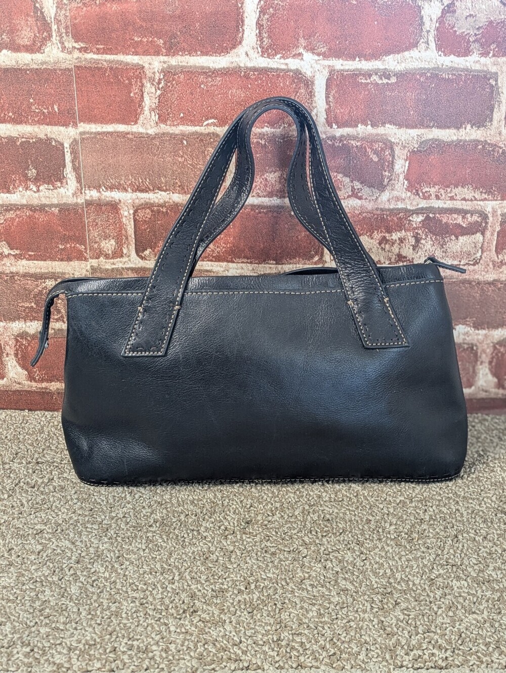 Fossil Sedona Y2K Satchel Genuine Leather Black Double Handle